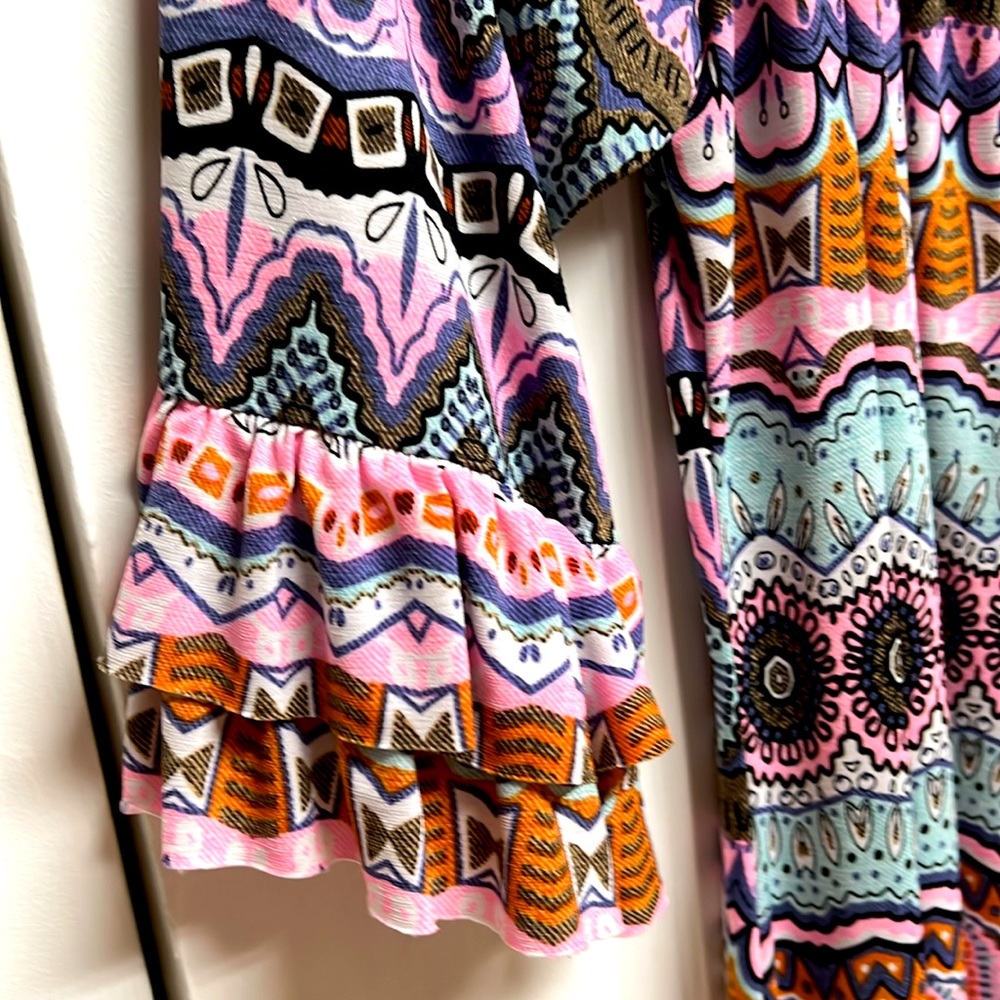 Joe’s Girls Multi Color Abstract Print Mid Double Ruffle Sleeve Dress Size 18 - Picture 3 of 7